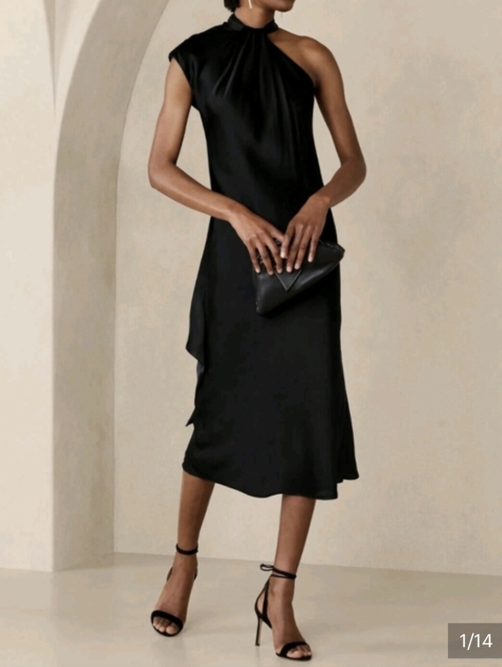 NWT BR  Black One-Shoulder 100%SILK  Evening Gown...Size:L